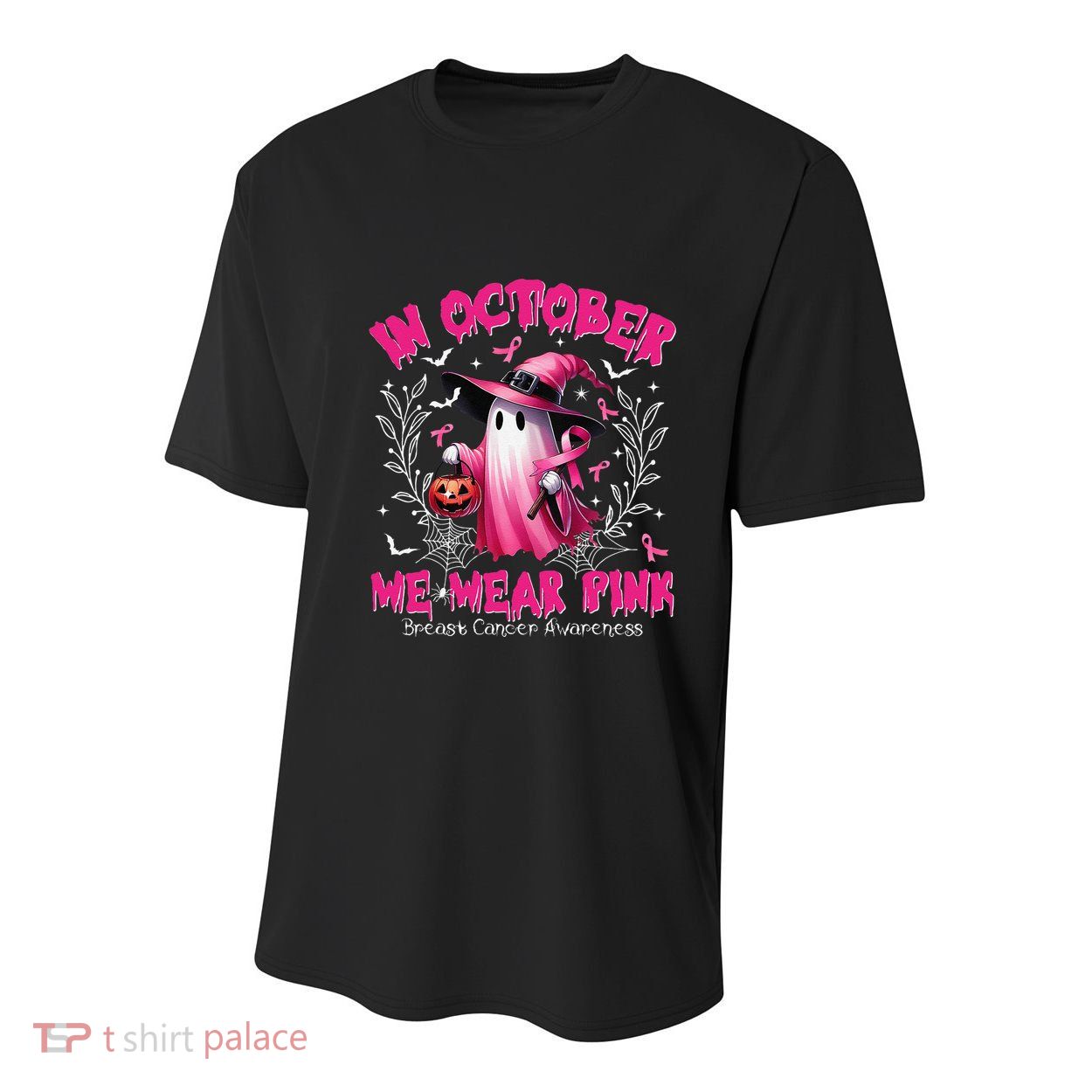 In October We Wear P.Ink Ghost Witch Breast Cancer Awareness Gift Youth Performance Sprint T-Shirt