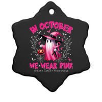 In October We Wear P.Ink Ghost Witch Breast Cancer Awareness Gift Ceramic Star Ornament