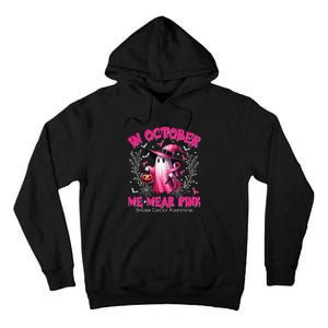 In October We Wear P.Ink Ghost Witch Breast Cancer Awareness Gift Tall Hoodie