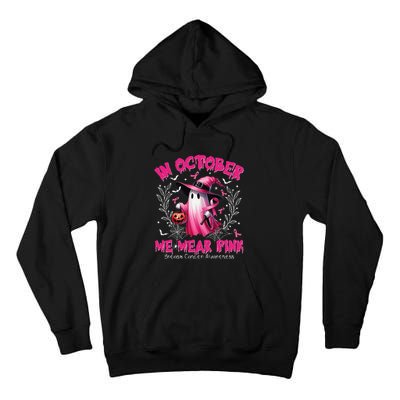 In October We Wear P.Ink Ghost Witch Breast Cancer Awareness Gift Tall Hoodie