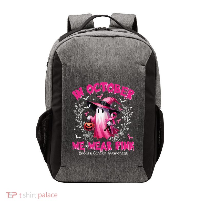 In October We Wear P.Ink Ghost Witch Breast Cancer Awareness Gift Vector Backpack