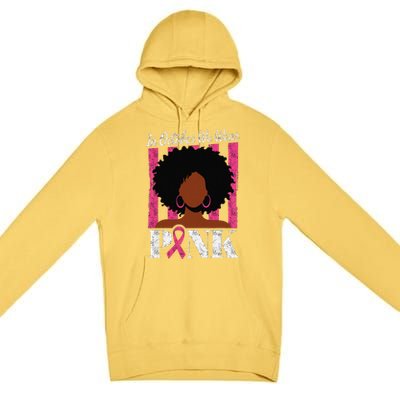 In October We Wear Pin.K Afro Woman Breast Cancer Awareness Premium Pullover Hoodie