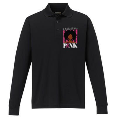 In October We Wear Pin.K Afro Woman Breast Cancer Awareness Performance Long Sleeve Polo