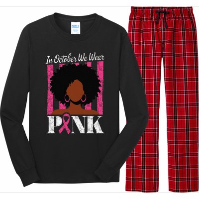 In October We Wear Pin.K Afro Woman Breast Cancer Awareness Long Sleeve Pajama Set