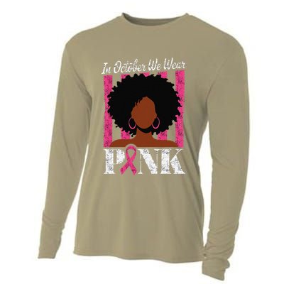 In October We Wear Pin.K Afro Woman Breast Cancer Awareness Cooling Performance Long Sleeve Crew