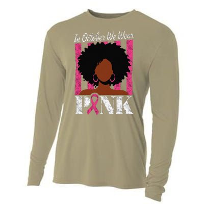 In October We Wear Pin.K Afro Woman Breast Cancer Awareness Cooling Performance Long Sleeve Crew