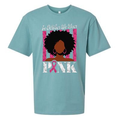 In October We Wear Pin.K Afro Woman Breast Cancer Awareness Sueded Cloud Jersey T-Shirt