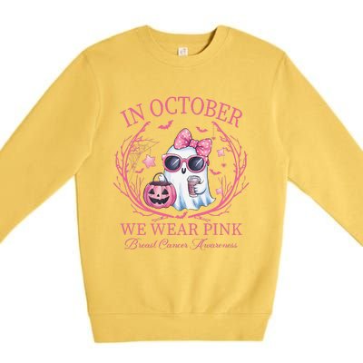 In October We Wear Pin.K Ghost Breast Cancer Awareness Premium Crewneck Sweatshirt