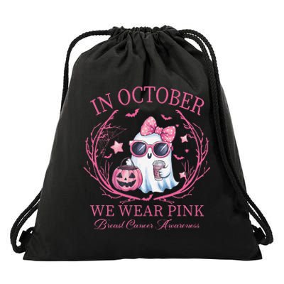 In October We Wear Pin.K Ghost Breast Cancer Awareness Drawstring Bag