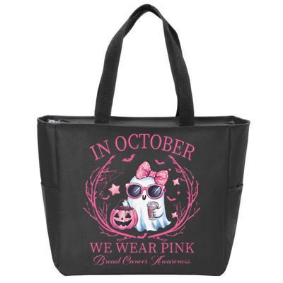 In October We Wear Pin.K Ghost Breast Cancer Awareness Zip Tote Bag