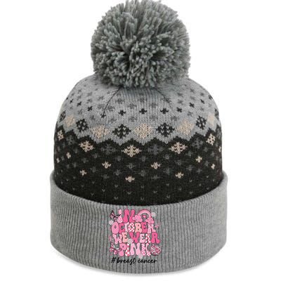 In October We Wear Retro Breast Cancer Awareness The Baniff Cuffed Pom Beanie