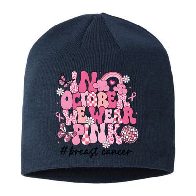 In October We Wear Retro Breast Cancer Awareness Sustainable Beanie