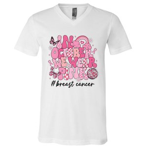 In October We Wear Retro Breast Cancer Awareness V-Neck T-Shirt