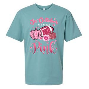 In October We Wear Pink Football Breast Cancer Awareness Funny Gift Sueded Cloud Jersey T-Shirt