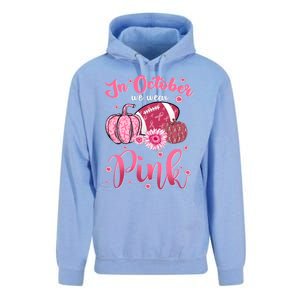 In October We Wear Pink Football Breast Cancer Awareness Funny Gift Unisex Surf Hoodie