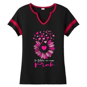 In October We Wear Pink Sunflower Breast Cancer awareness Ladies Halftime Notch Neck Tee