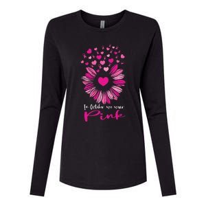 In October We Wear Pink Sunflower Breast Cancer awareness Womens Cotton Relaxed Long Sleeve T-Shirt