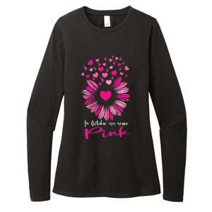 In October We Wear Pink Sunflower Breast Cancer awareness Womens CVC Long Sleeve Shirt