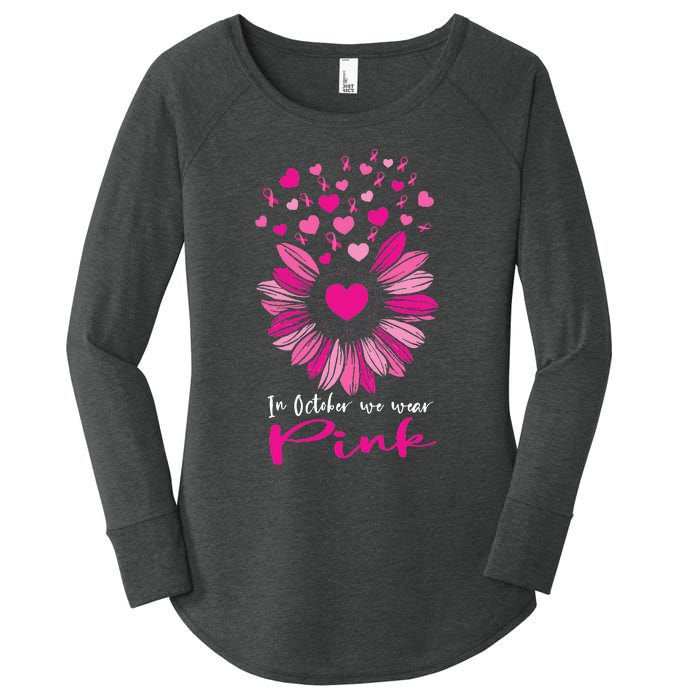 In October We Wear Pink Sunflower Breast Cancer awareness Women's Perfect Tri Tunic Long Sleeve Shirt