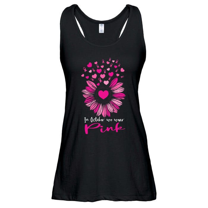 In October We Wear Pink Sunflower Breast Cancer awareness Ladies Essential Flowy Tank