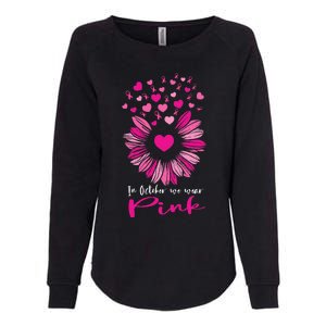 In October We Wear Pink Sunflower Breast Cancer awareness Womens California Wash Sweatshirt