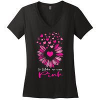 In October We Wear Pink Sunflower Breast Cancer awareness Women's V-Neck T-Shirt