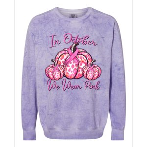 In October We Wear Pink Pumpkin Leopard Breast Cancer Colorblast Crewneck Sweatshirt