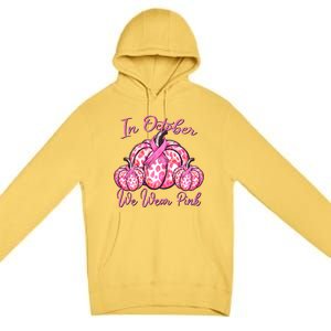 In October We Wear Pink Pumpkin Leopard Breast Cancer Premium Pullover Hoodie