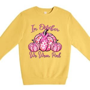 In October We Wear Pink Pumpkin Leopard Breast Cancer Premium Crewneck Sweatshirt