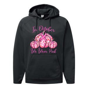 In October We Wear Pink Pumpkin Leopard Breast Cancer Performance Fleece Hoodie