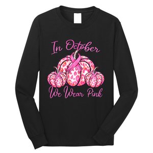 In October We Wear Pink Pumpkin Leopard Breast Cancer Long Sleeve Shirt