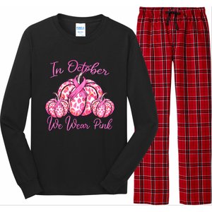 In October We Wear Pink Pumpkin Leopard Breast Cancer Long Sleeve Pajama Set