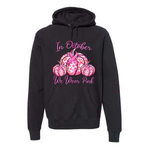 In October We Wear Pink Pumpkin Leopard Breast Cancer Premium Hoodie