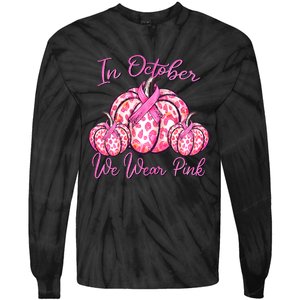 In October We Wear Pink Pumpkin Leopard Breast Cancer Tie-Dye Long Sleeve Shirt