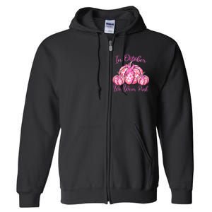 In October We Wear Pink Pumpkin Leopard Breast Cancer Full Zip Hoodie