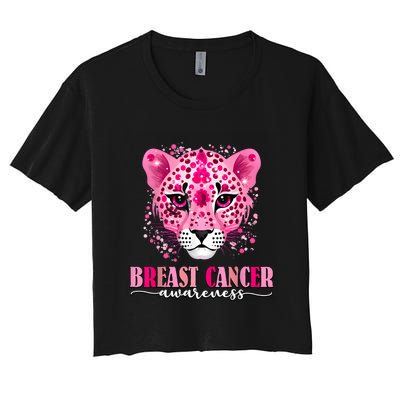 In October We Wear Pink Cute Little Lion Breast Cancer Women's Crop Top Tee