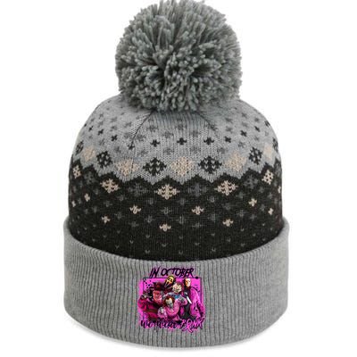 In October We Wear Pink Breast Cancer Horror Movies The Baniff Cuffed Pom Beanie