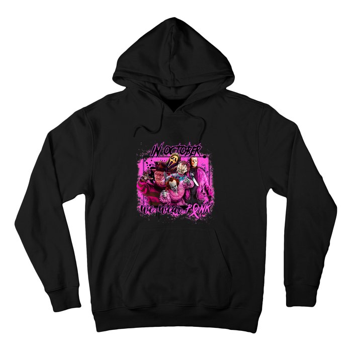 In October We Wear Pink Breast Cancer Horror Movies Hoodie