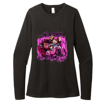 In October We Wear Pink Breast Cancer Horror Movies Womens CVC Long Sleeve Shirt