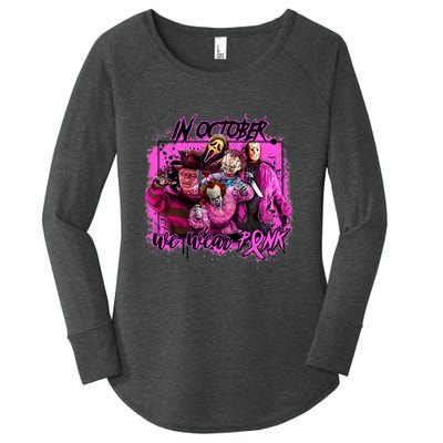 In October We Wear Pink Breast Cancer Horror Movies Women's Perfect Tri Tunic Long Sleeve Shirt