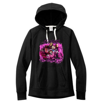 In October We Wear Pink Breast Cancer Horror Movies Women's Fleece Hoodie