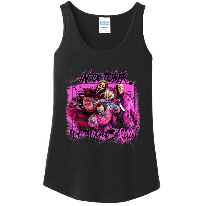 In October We Wear Pink Breast Cancer Horror Movies Ladies Essential Tank