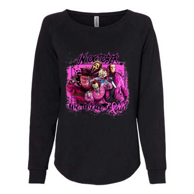 In October We Wear Pink Breast Cancer Horror Movies Womens California Wash Sweatshirt