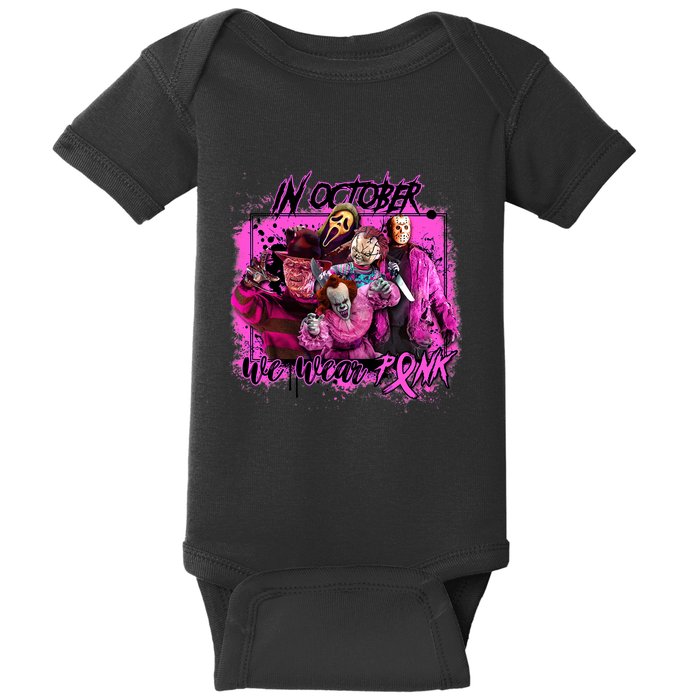 In October We Wear Pink Breast Cancer Horror Movies Baby Bodysuit