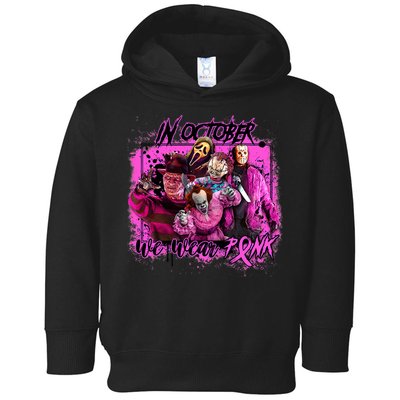 In October We Wear Pink Breast Cancer Horror Movies Toddler Hoodie