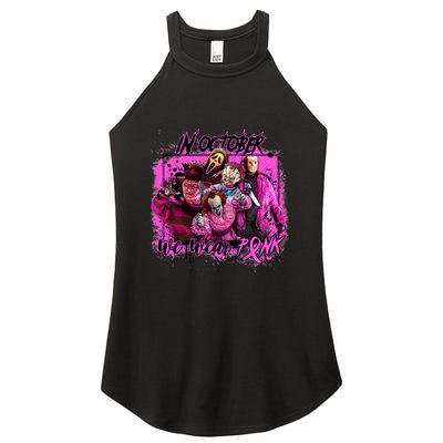 In October We Wear Pink Breast Cancer Horror Movies Women's Perfect Tri Rocker Tank