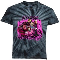 In October We Wear Pink Breast Cancer Horror Movies Kids Tie-Dye T-Shirt