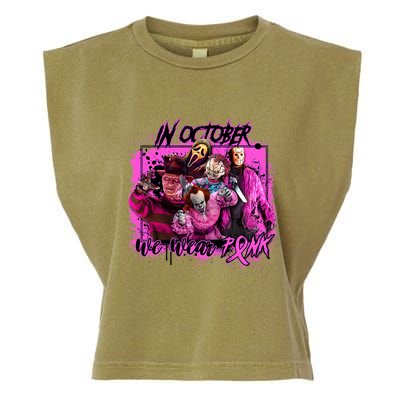 In October We Wear Pink Breast Cancer Horror Movies Garment-Dyed Women's Muscle Tee