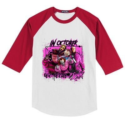 In October We Wear Pink Breast Cancer Horror Movies Kids Colorblock Raglan Jersey