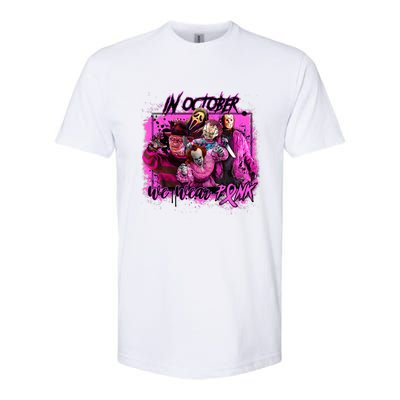 In October We Wear Pink Breast Cancer Horror Movies Softstyle® CVC T-Shirt